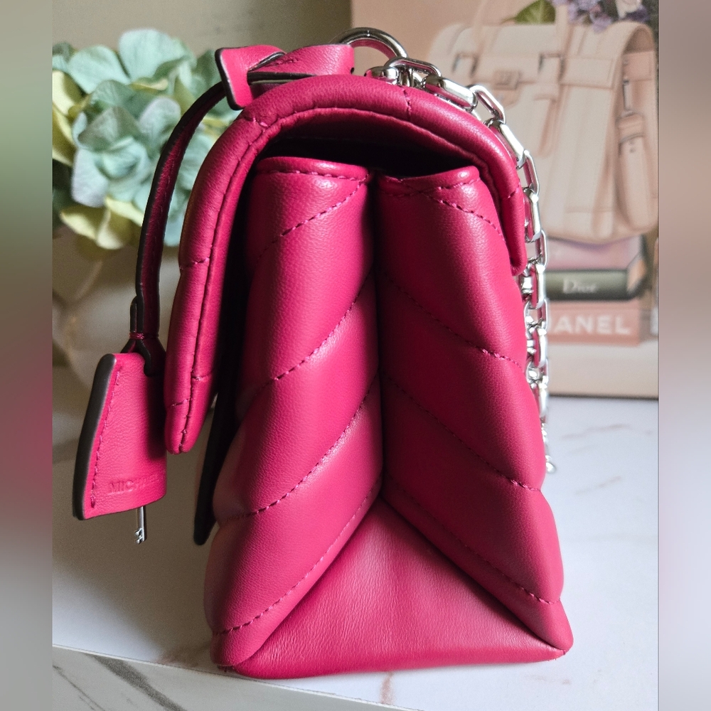 Michael Kors Cece Pink Medium Quilted Leather 2-Way Shoulder Crossbody Bag - Picture 6 of 13